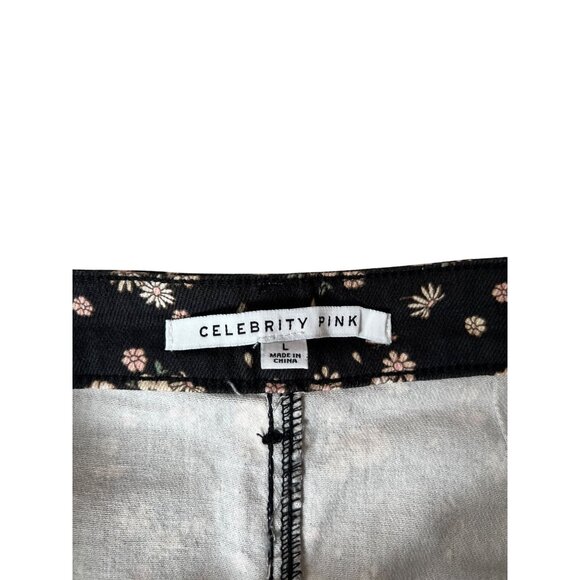 Celebrity Pink Black Denim Floral Mini A-Line Jean Skirt Women's L - Picture 3 of 4